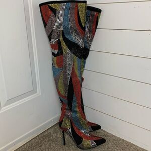 AZALEA WANG Glamoraour EMBELLISHED STILETTO BOOT thigh high 4in heel woman’s 7